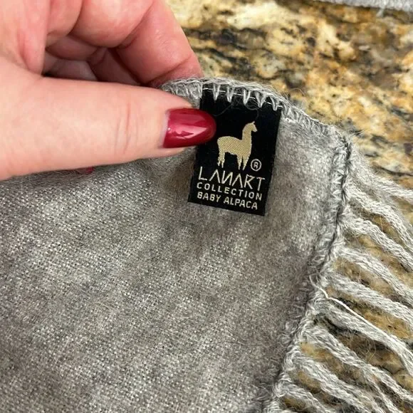 Lanart Collection Baby Alpaca Fringe Trim Gray Scarf - Picture 4 of 6